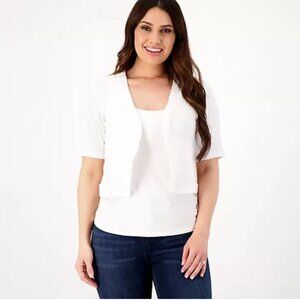 Isaac Mizrahi Live! Elbow Sleeve Crop Shrug-Bright White-Medium